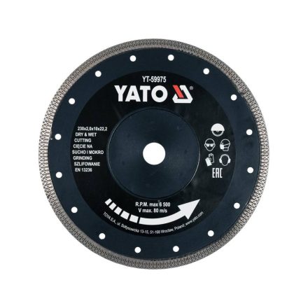 YATO YT-59975 Gyémánt vágókorong 230 x2,0 x 10 x 22,2 mm folytonos