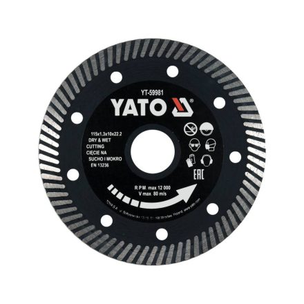 YATO YT-59981 Gyémánt vágókorong 115 x 1,3 x 10 x 22,2 mm turbó