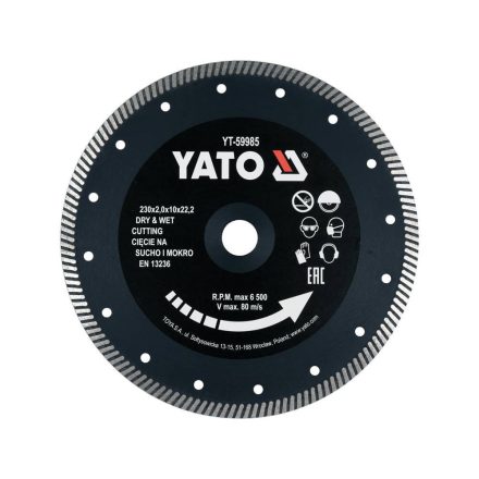 YATO YT-59985 Gyémánt vágókorong 230 x 2,0 x 10 x 22,2 mm turbó