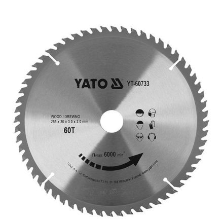 YATO YT-60733 Fűrésztárcsa fához 255 x 30 x 2,0 mm / 60T