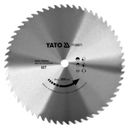 YATO YT-60871 Fűrésztárcsa fához 500 x 32 x 2,9 mm / 60T