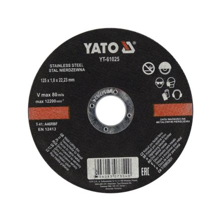 YATO YT-61025 Vágókorong fémre 125 x 1,0 x 22,2 mm inox
